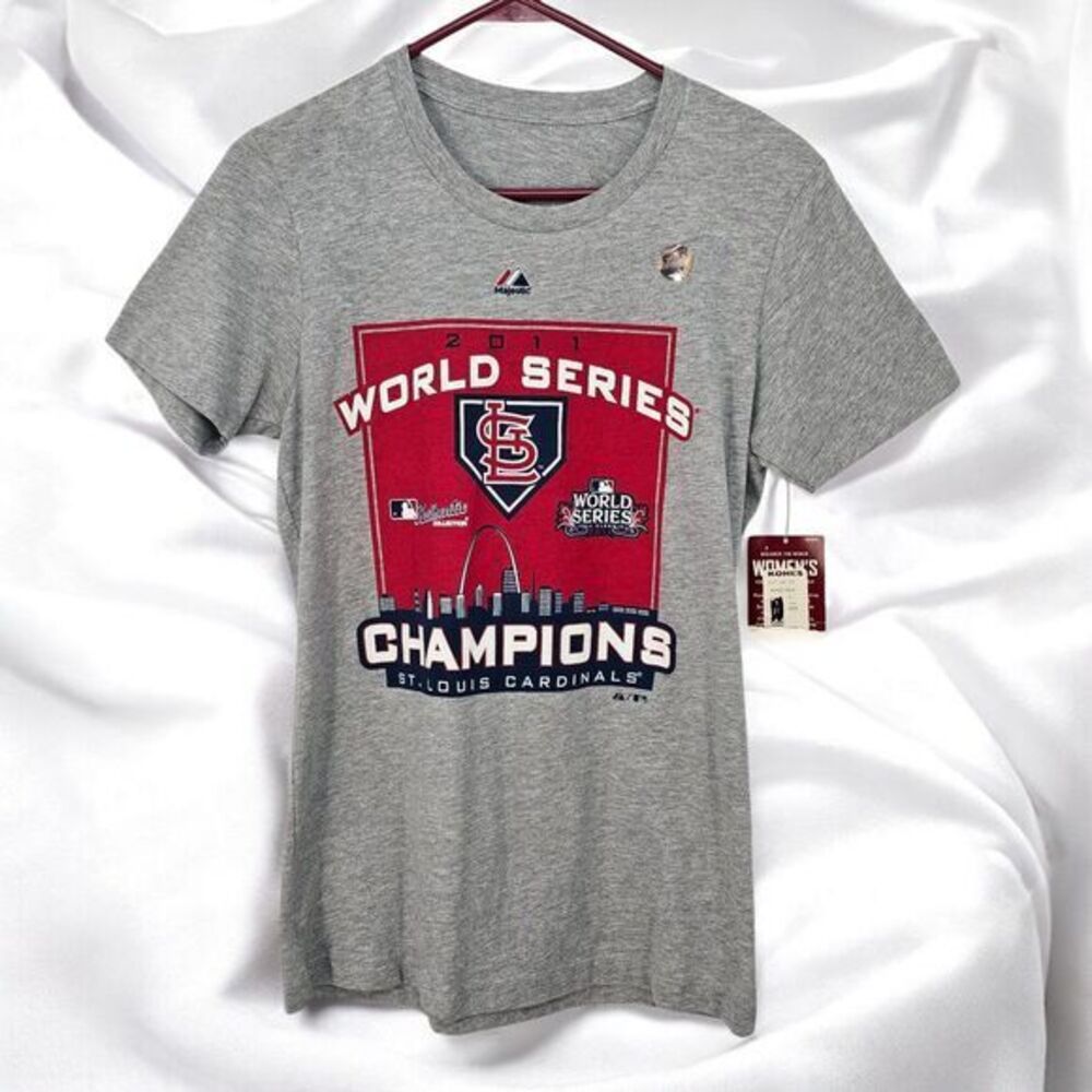 Majestic St Louis Cardinals 2011 World Series Champions Womens Grey T-Shirt Med